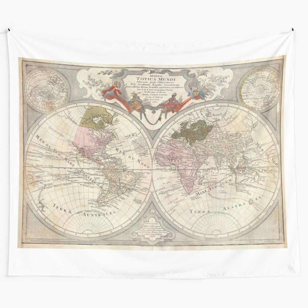 Vintage world map tapestry wall art