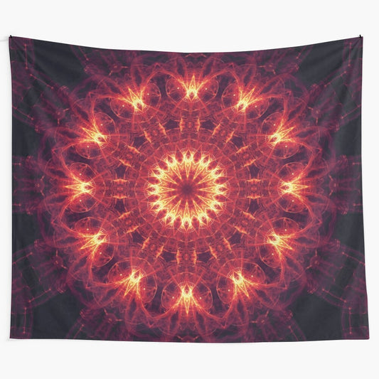 Fiery Starburst Mandala Tapestry - Captivating cosmic artwork with intricate mandala design