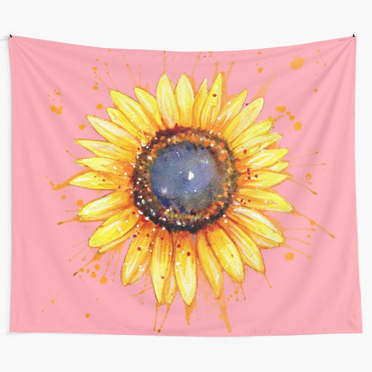 Vibrant sunflower tapestry with watercolor floral design