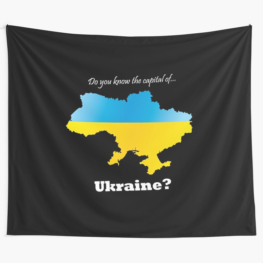 Ukraine map and flag design on a t-shirt with "Do you know the capital of Ukraine?" text