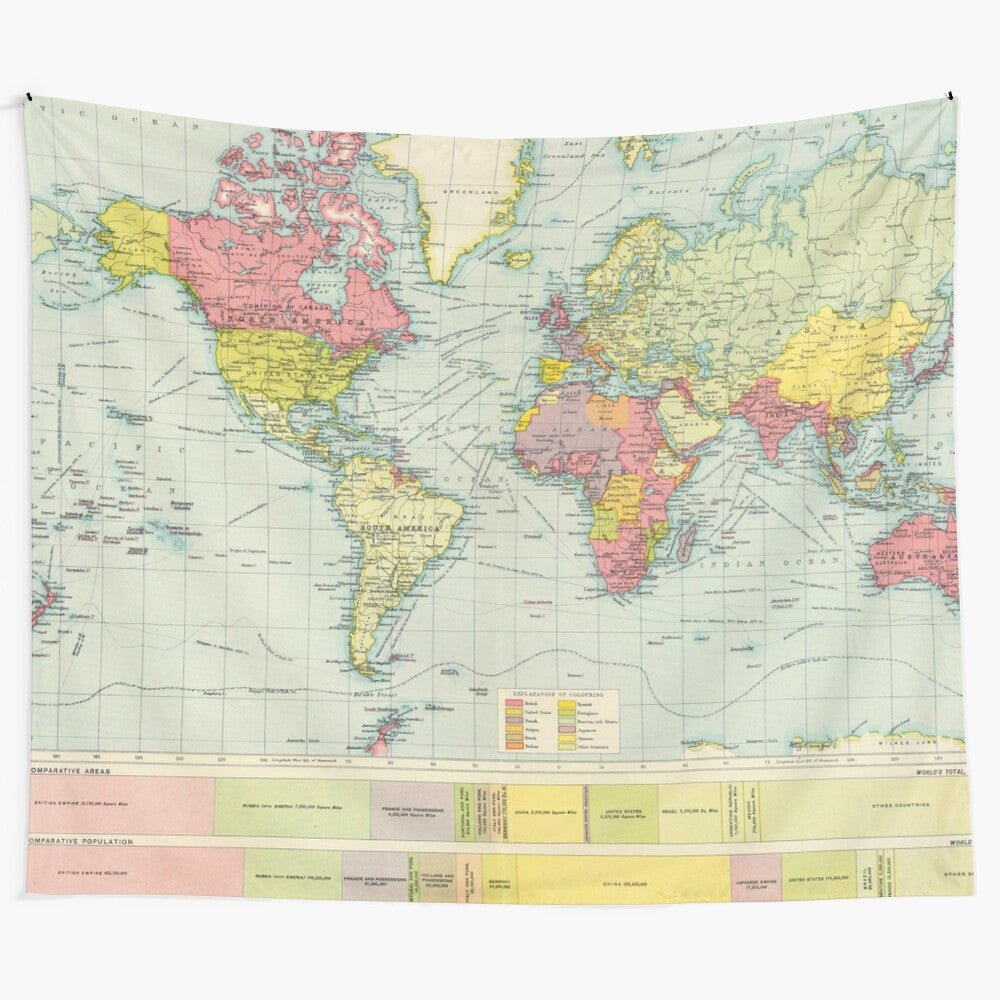 Vintage-inspired political map of the world tapestry