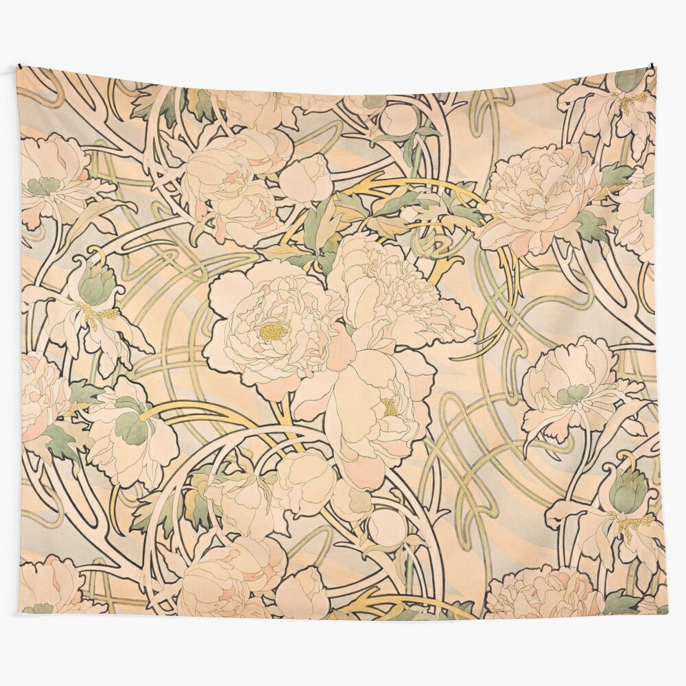 Vintage-inspired art nouveau peonies floral tapestry