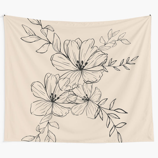 Minimalist abstract digital flower and leaves design tapestry