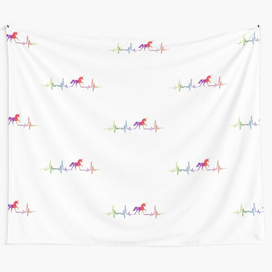 Watercolor unicorn heartbeat tapestry wall hanging