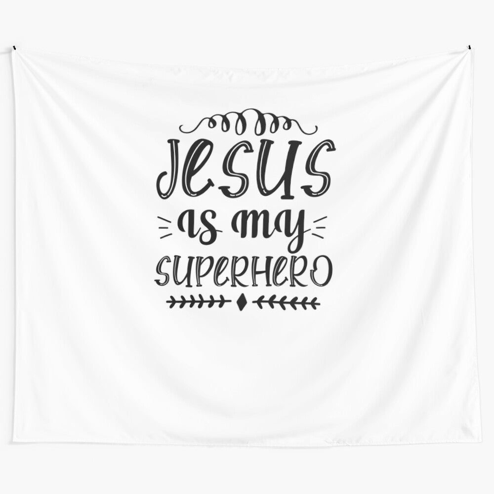 Inspiring "Jesus is My Superhero" Tapestry for Christian Households