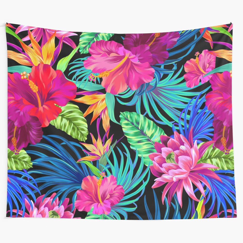 Vibrant hibiscus floral pattern tapestry for tropical home decor