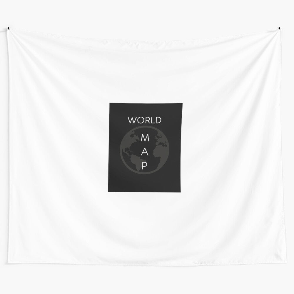 Vintage-inspired world map tapestry featuring an old, antique-style cartographic design