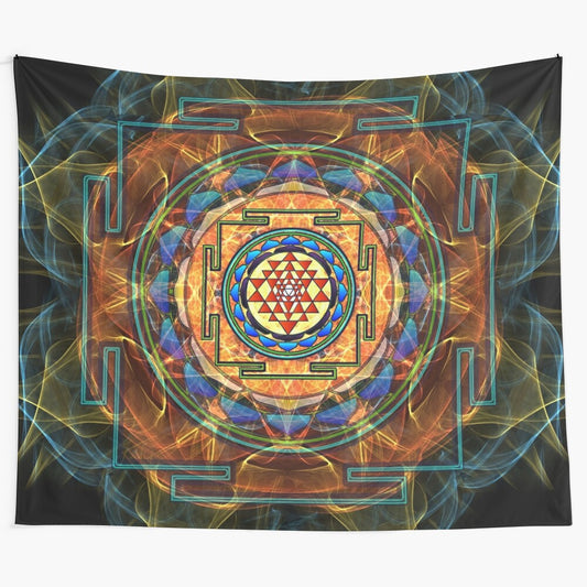 Sri Yantra sacred geometry tapestry for spiritual meditation and wellness