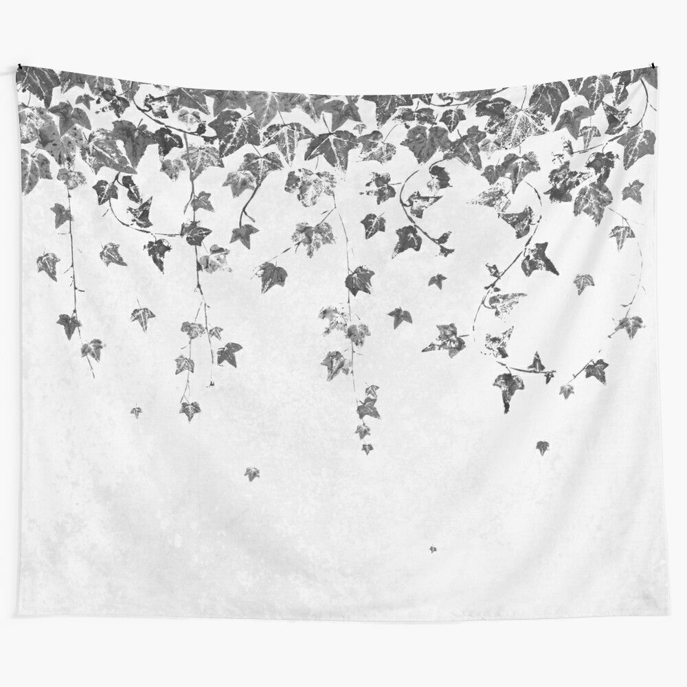 Hand printed black and white trailing ivy tapestry wall hanging