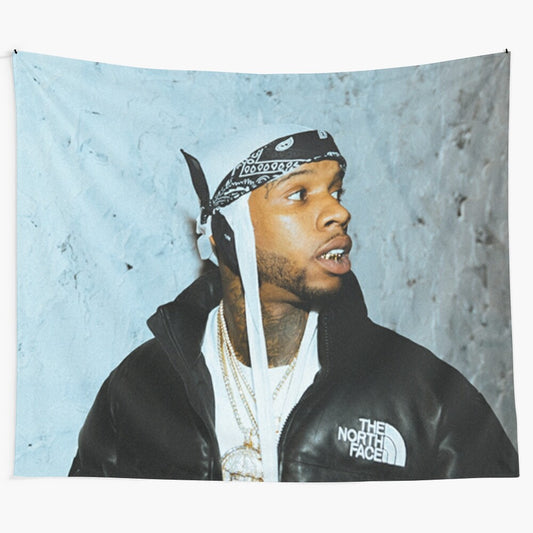 Tory Lanez themed tapestry wall hanging with artist's portrait