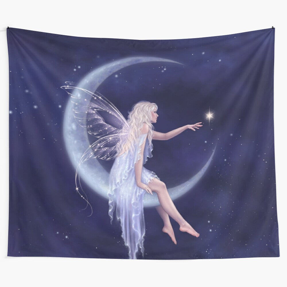 Exquisite tapestry featuring a moon fairy surrounded by sparkling stars and a crescent moon