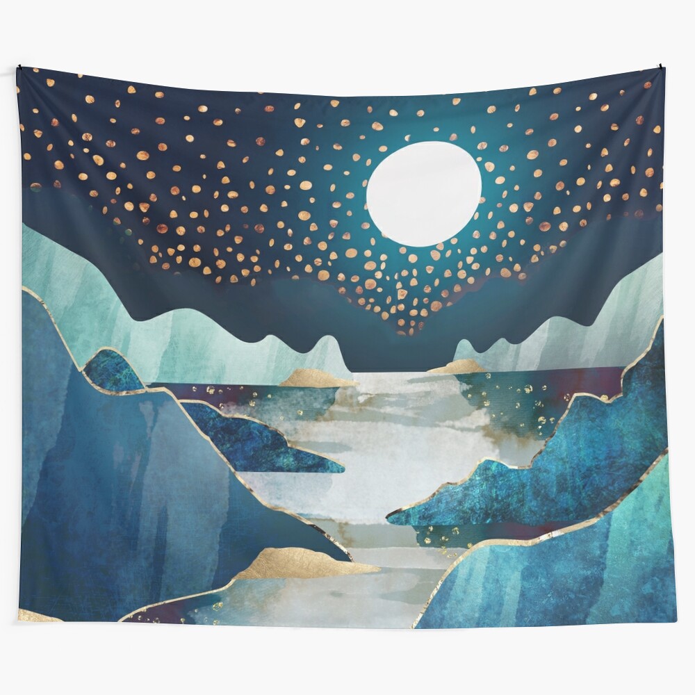 Moon glow tapestry featuring a serene and abstract celestial landscape