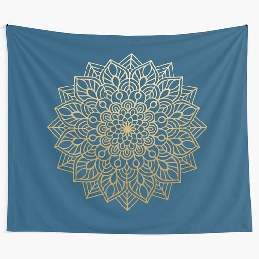 Vibrant mandala gold tapestry wall art