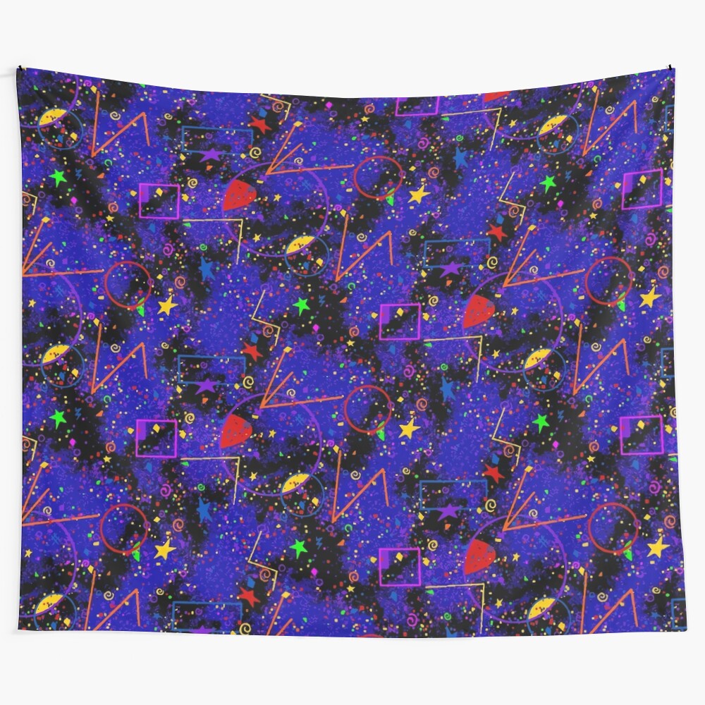 Colorful geometric tapestry with stars, galaxies, and celestial patterns