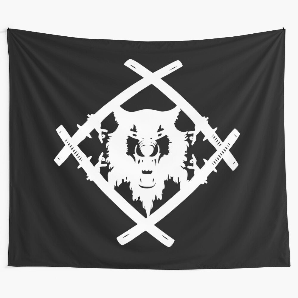 Xavier Wulf inspired tapestry featuring the artist's logo design