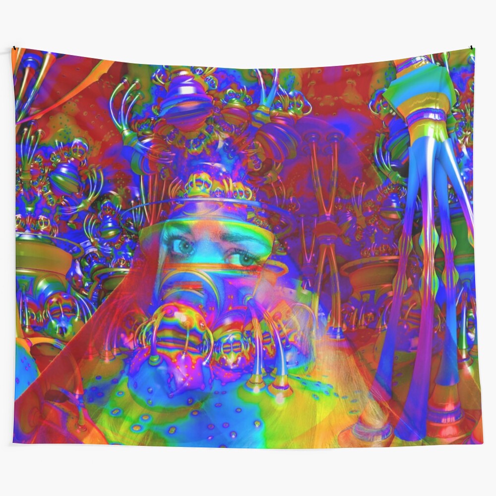 Cyborg creation tapestry featuring abstract, futuristic patterns and designs