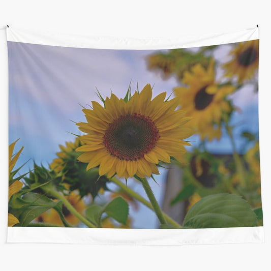 Sunflower tapestry with vibrant yellow blooms and natural design