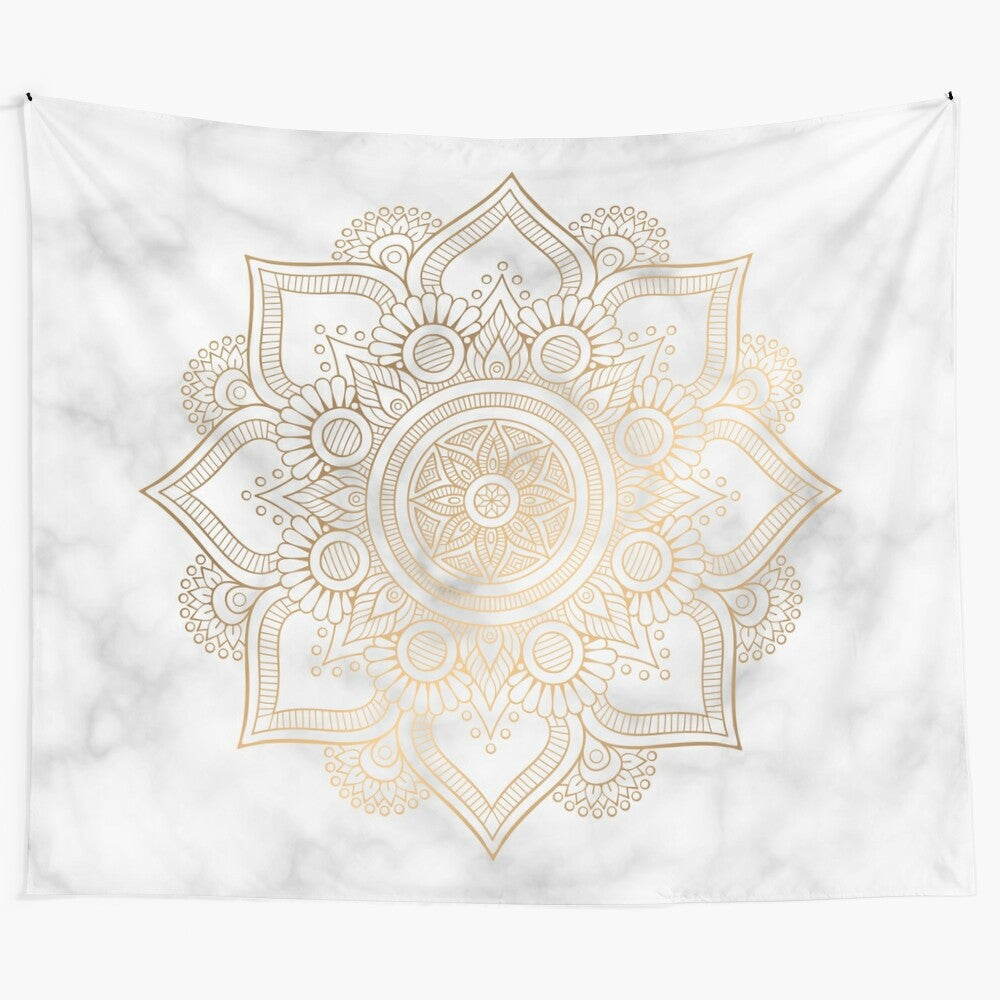 Marble gold mandala design tapestry for yoga and meditation