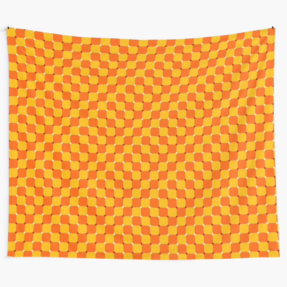 Geometric pattern tapestry with abstract, trippy sunset design