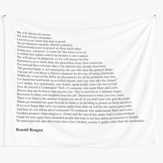 Tapestry featuring motivational and inspiring quotes by former US President Ronald Reagan