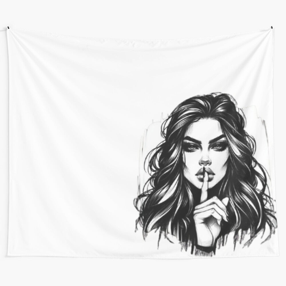 Shh graphic tapestry in black and white