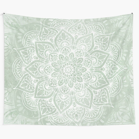 Vibrant green mandala tapestry with bohemian, yoga-inspired design