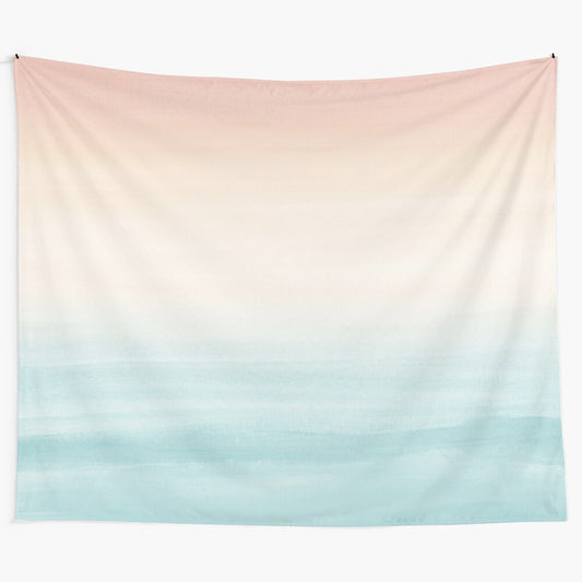 Watercolor abstract tapestry with flowing colors and ocean-inspired design