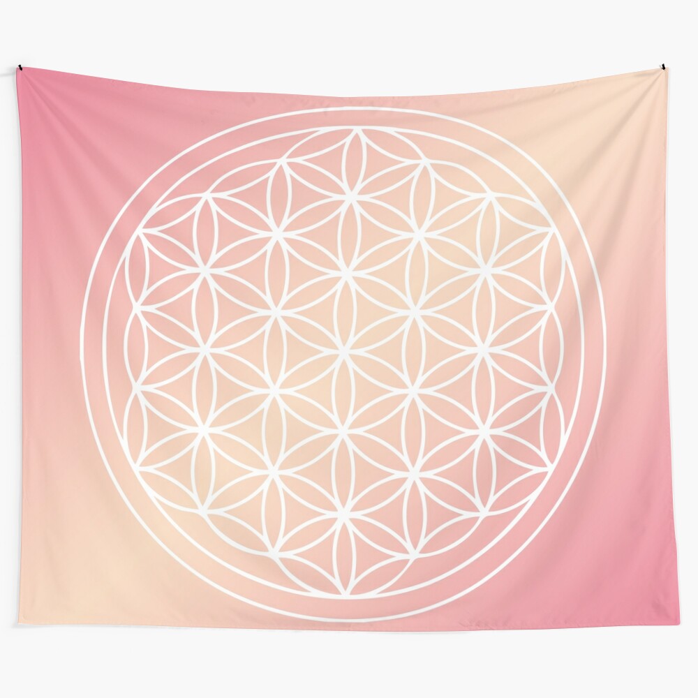 Flower of Life Mandala Tapestry in Pink and Peach Tones