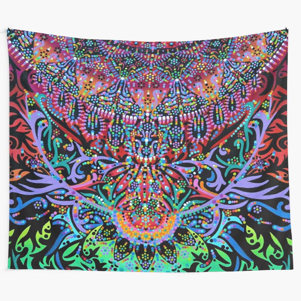 Colorful mandala tapestry with vibrant psychedelic patterns for spiritual and meditative spaces