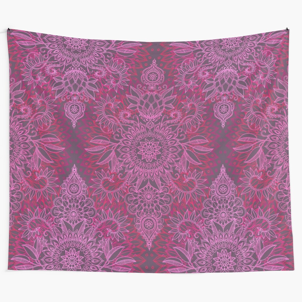 Vibrant protea doodle pattern tapestry with abstract floral design