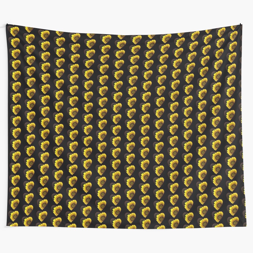 Painted sunflower tapestry featuring a yellow and black floral design