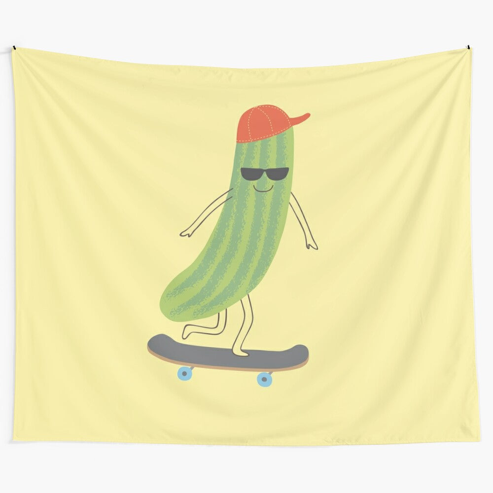 Cool cucumber tapestry with skateboard design