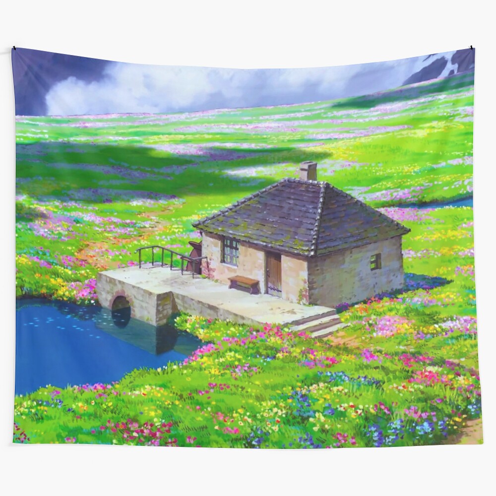 Howl's Moving Castle inspired tapestry with vibrant anime art