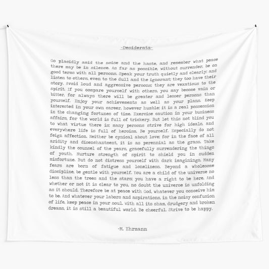 Minimalist black and white Desiderata quote artwork by Tapestry