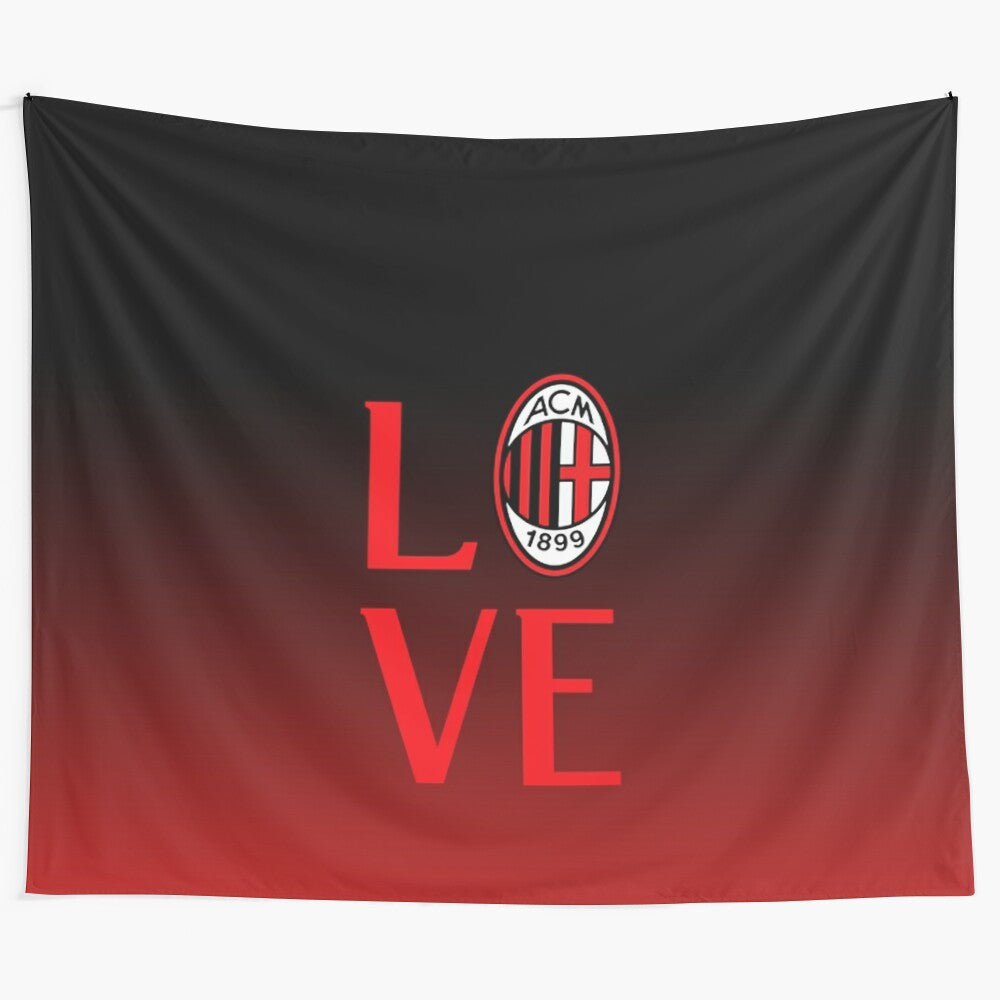 Colorful tapestry featuring the iconic Milan football club logo and players