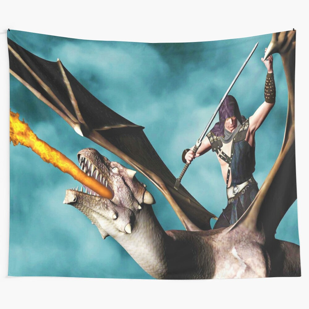 Vibrant dragon tapestry with abstract fantasy design