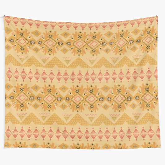 Boho retro tapestry with ethnic border print design