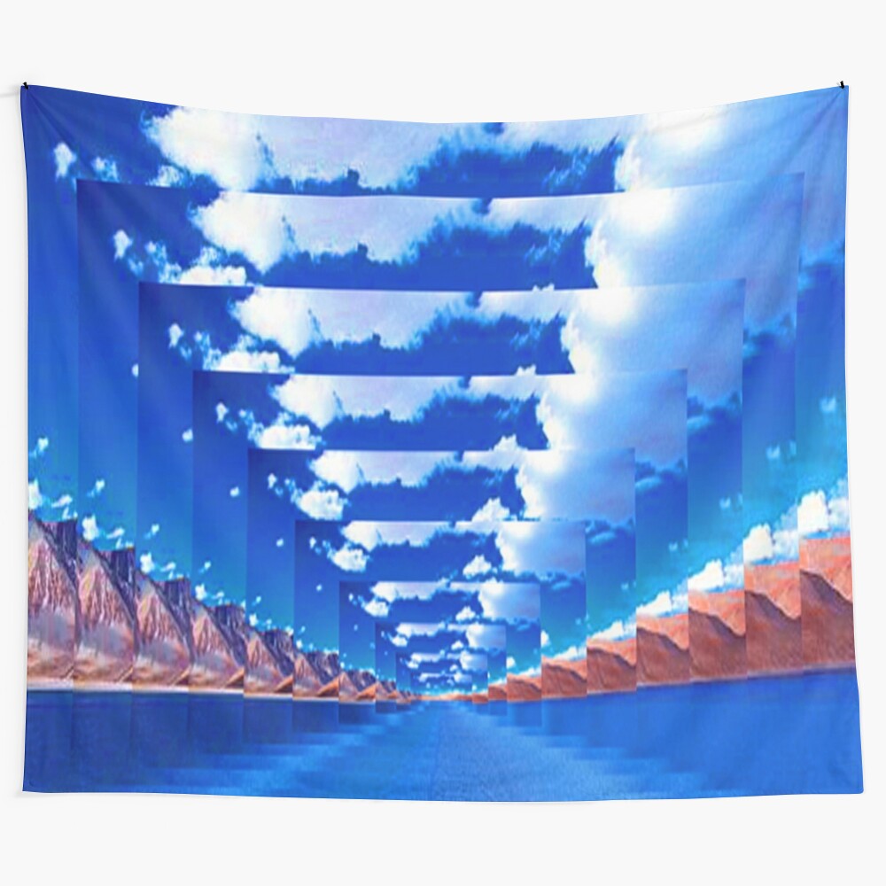 Infinity Landscape Tapestry featuring a surreal, psychedelic landscape design