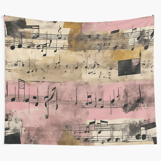 Grungy music sheets abstract art wall tapestry