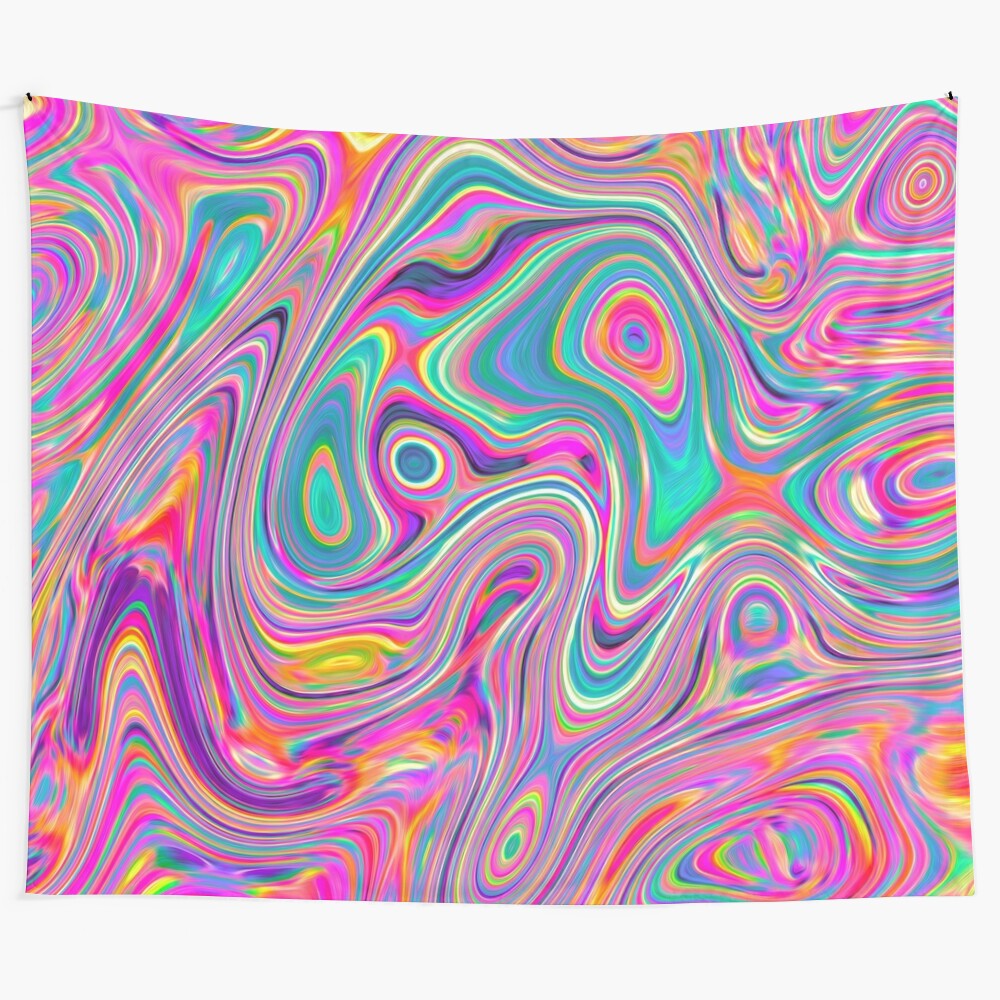 Psychedelic abstract tapestry with neon colors and trippy design