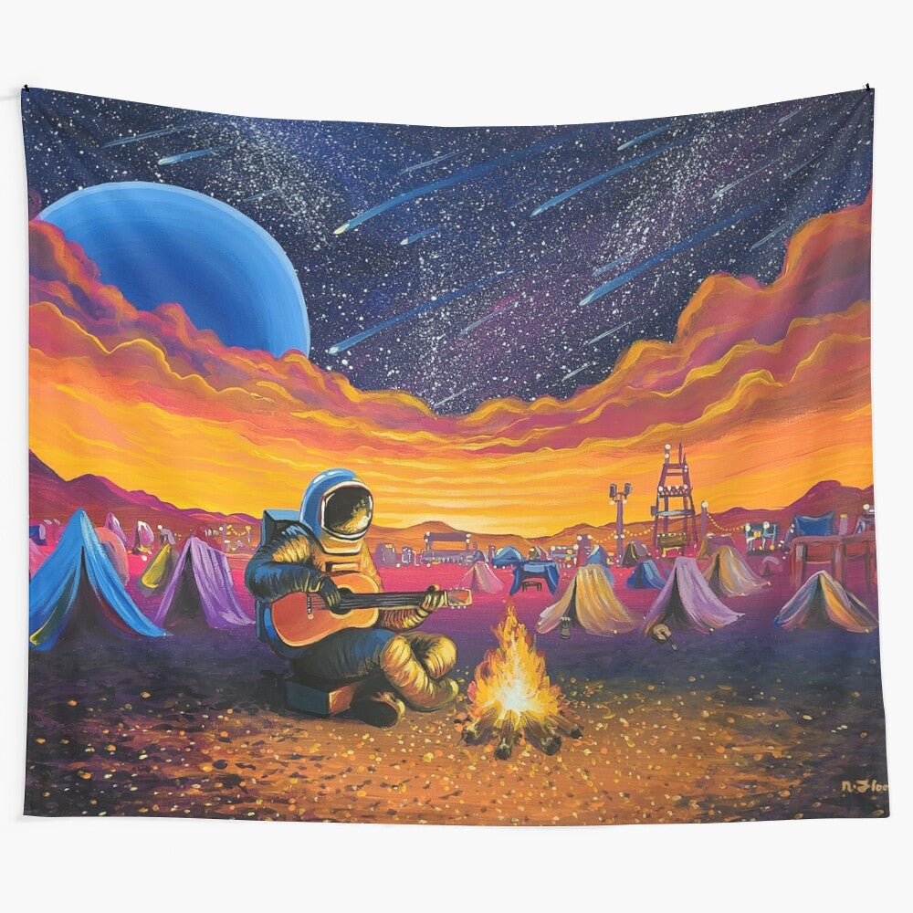 Intergalactic Music Fest Tapestry featuring cosmic, colorful, and space-themed design