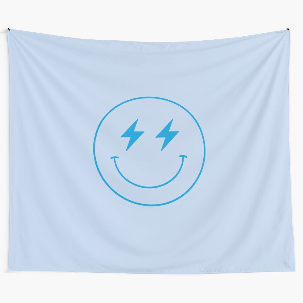 Neon lightning bolt and smiley face tapestry