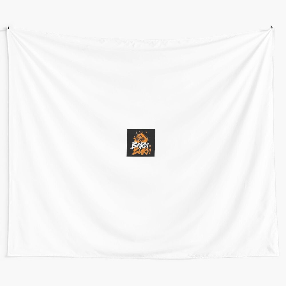 Inspirational typography design wall tapestry with fire and rebirth symbolism