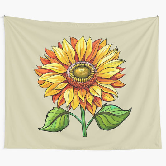 Sunflower tapestry with yellow flowers and autumn leaves