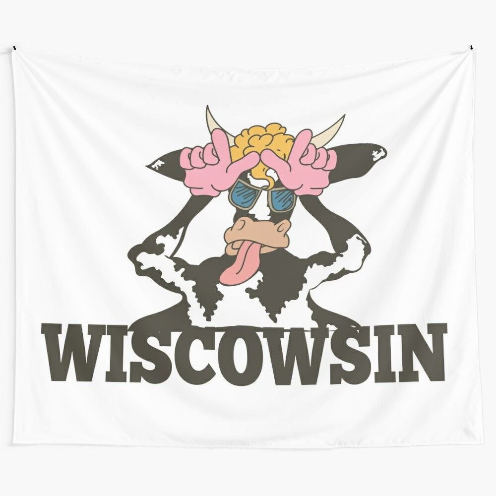 WISCOWSIN themed tapestry featuring Wisconsin Badgers and Madison landmarks