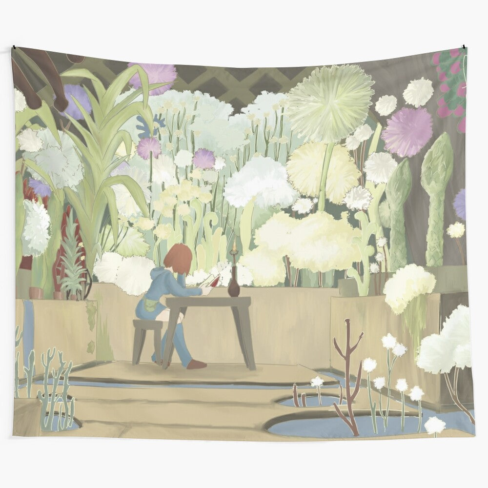 Anime-inspired fantasy forest room tapestry featuring nature and giant plants