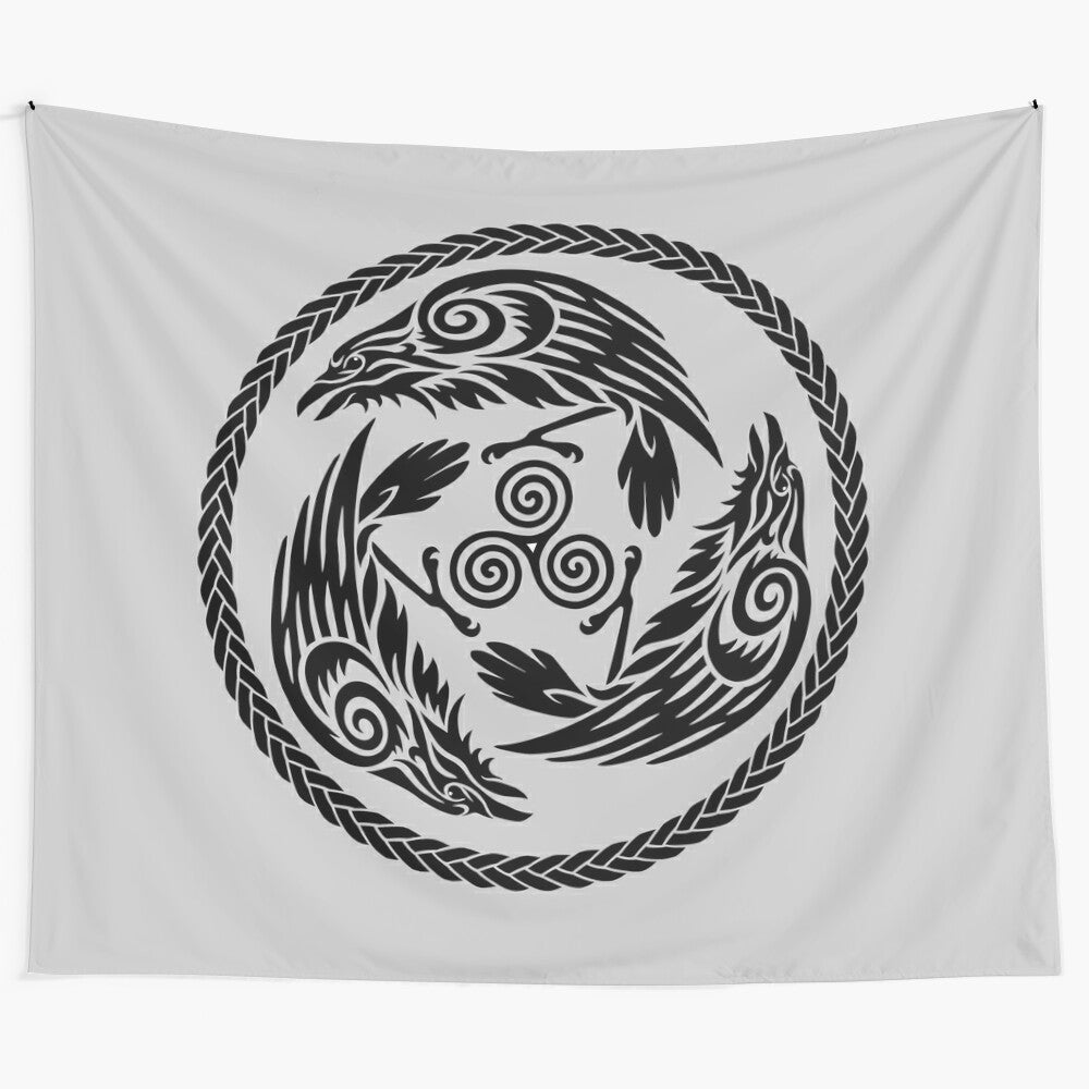 Celtic Morrigan tapestry featuring a triskelion design and ravens