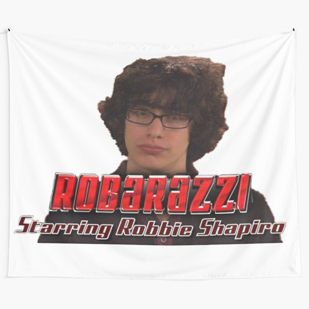 Robbie Shapiro from Victorious TV series in "Robarazzi" meme-inspired tapestry design