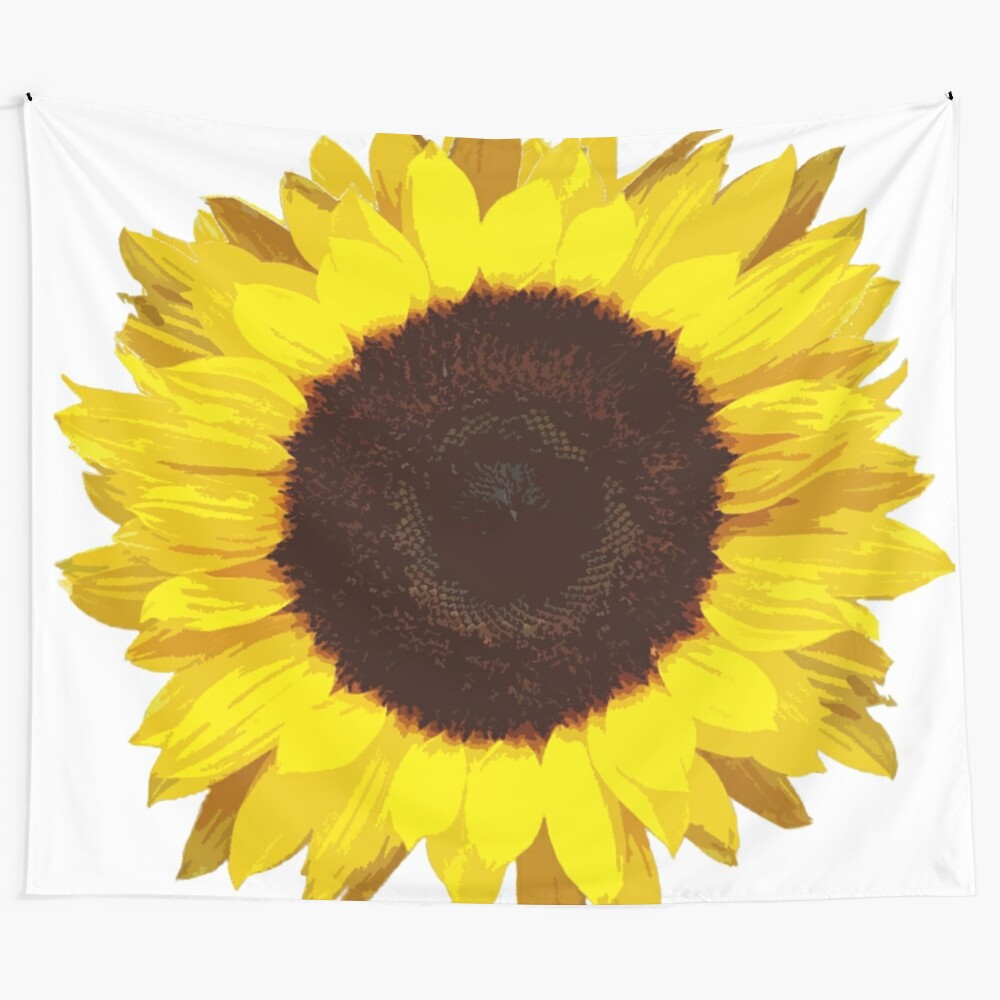 Sunflower tapestry with vibrant yellow flowers against a blue sky background