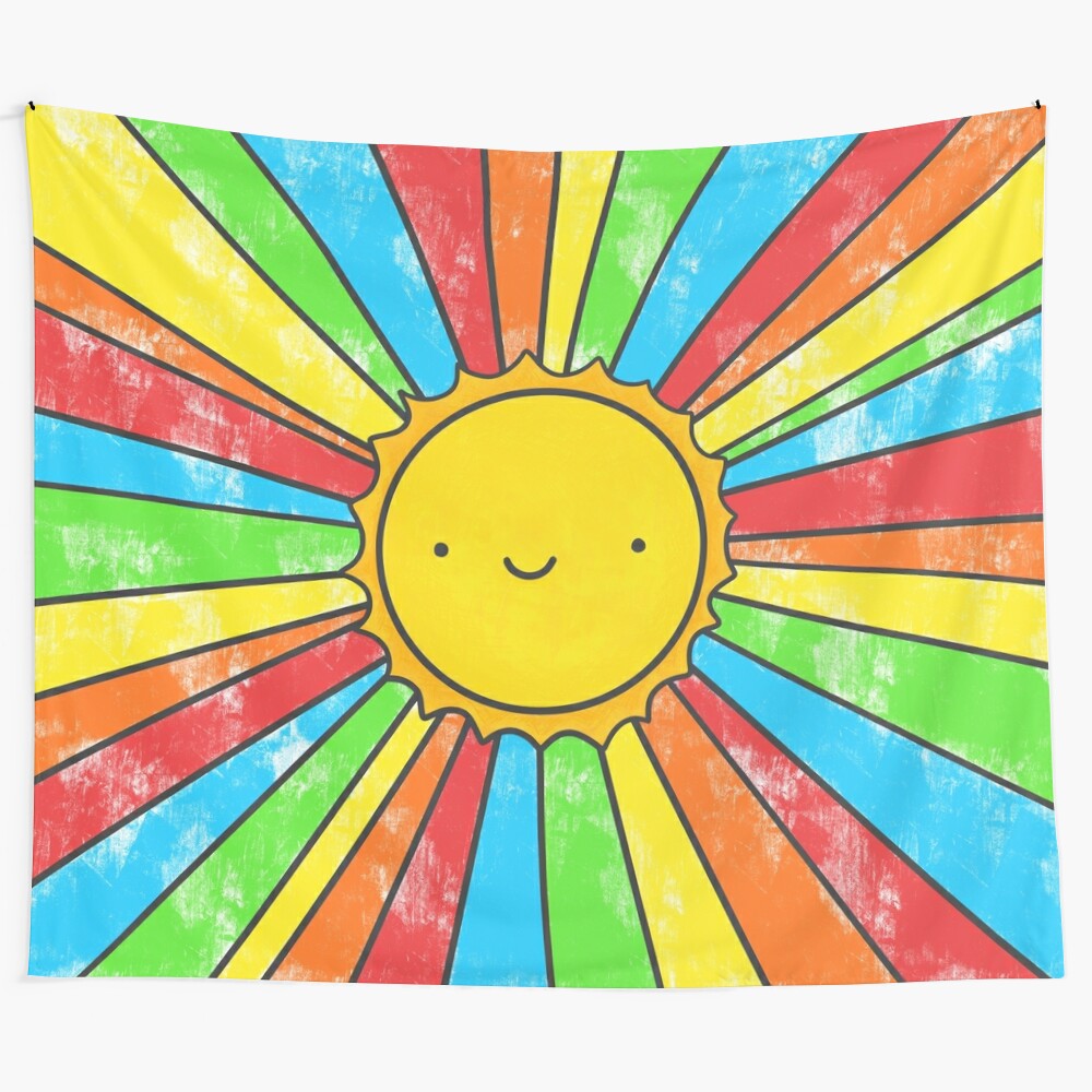 Vibrant tapestry with a colorful sun design and inspirational "radiate positivity" quote